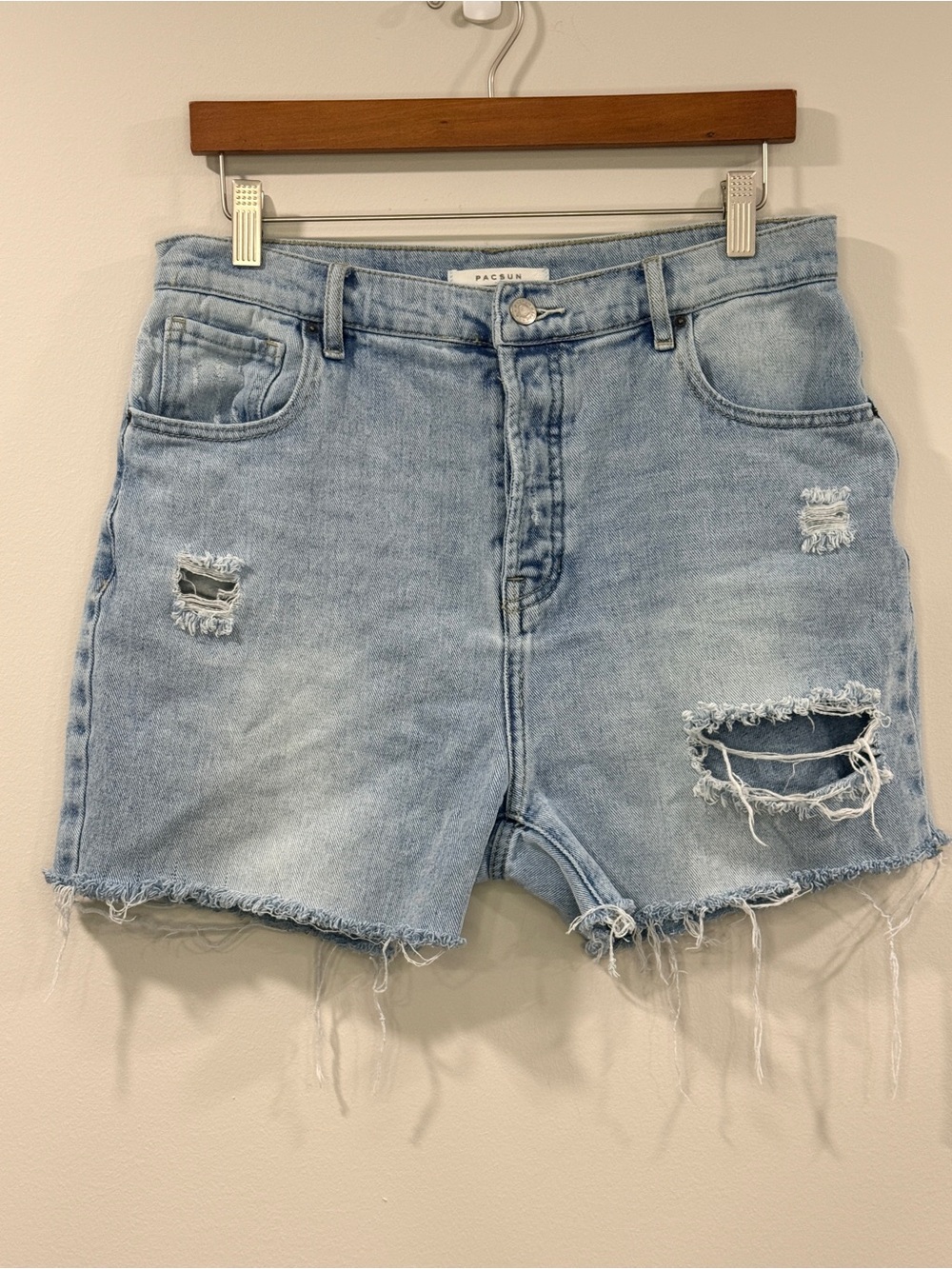 PacSun Womens Light Blue High Rise Distressed Denim Cutoff Shorts Size 30